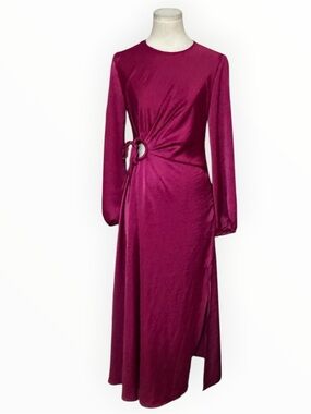 HOUSE OF HARLOW 1960 Fuchsia Long Sleeve Midi Dress Long Sleeves XS Wedding